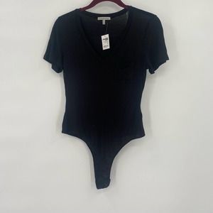 Charlotte Russe Basic Black V-Neck Lightweight Bodysuit Medium